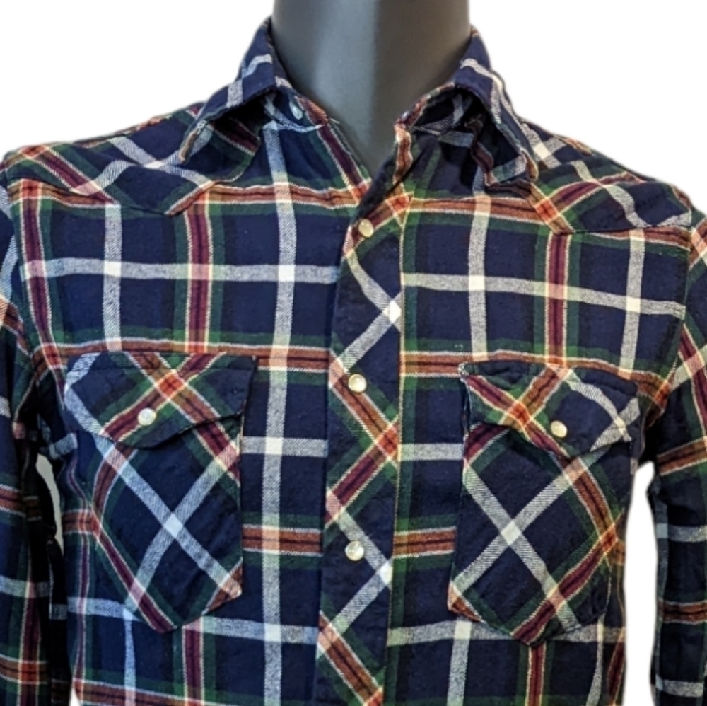 Wrangler Navy Blue Plaid Flannel Western Shirt NO SIZE TAG